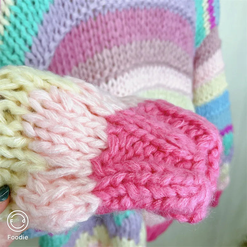 Cárdigan Tejido a Rayas Multicolor — Hecho a Mano