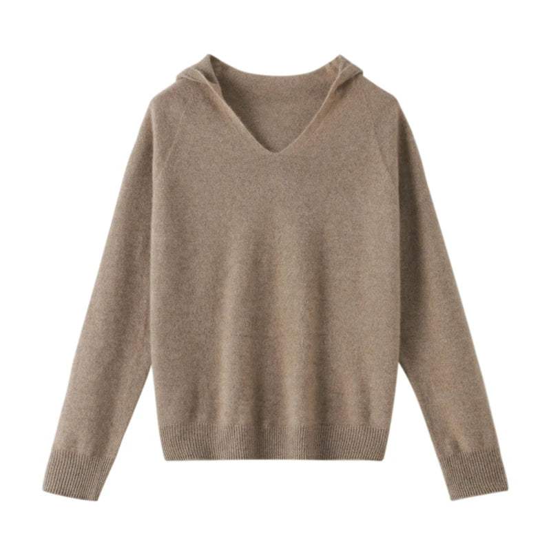 Sweater de Lana Merino con Capucha — Cuello V