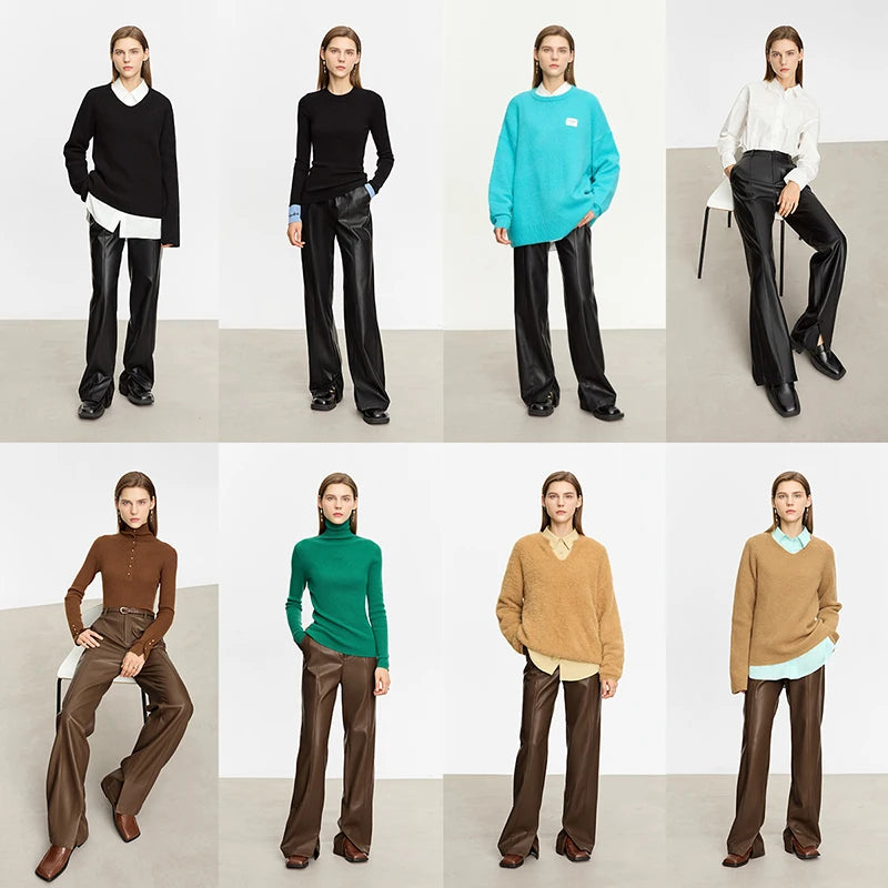 Pantalón de Cuero Vegano Minimalista — Pierna Ancha con Abertura