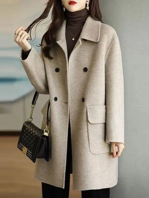 Abrigo de Lana Midi — Estilo Coreano Talla Grande