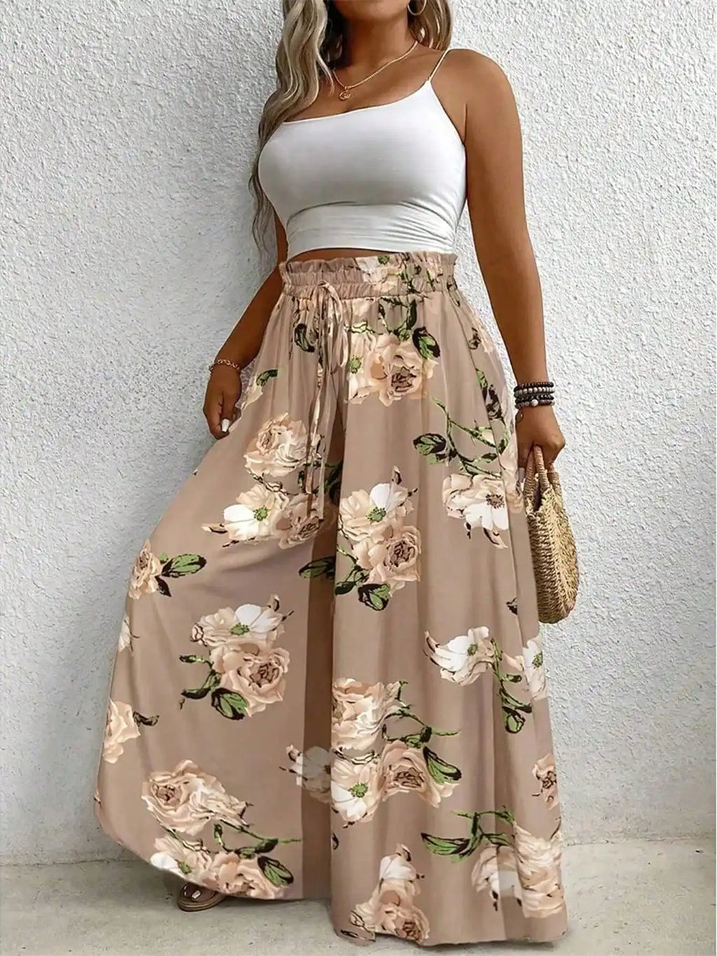 Pantalón Ancho Estampado Talla Grande — Cordón Ajustable