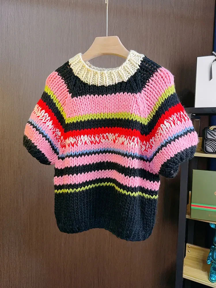 Sweater Corto a Rayas Arcoiris — Mezcla de Lana