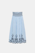 Conjunto Falda Larga Azul y Top Bordado — Set de Vacaciones