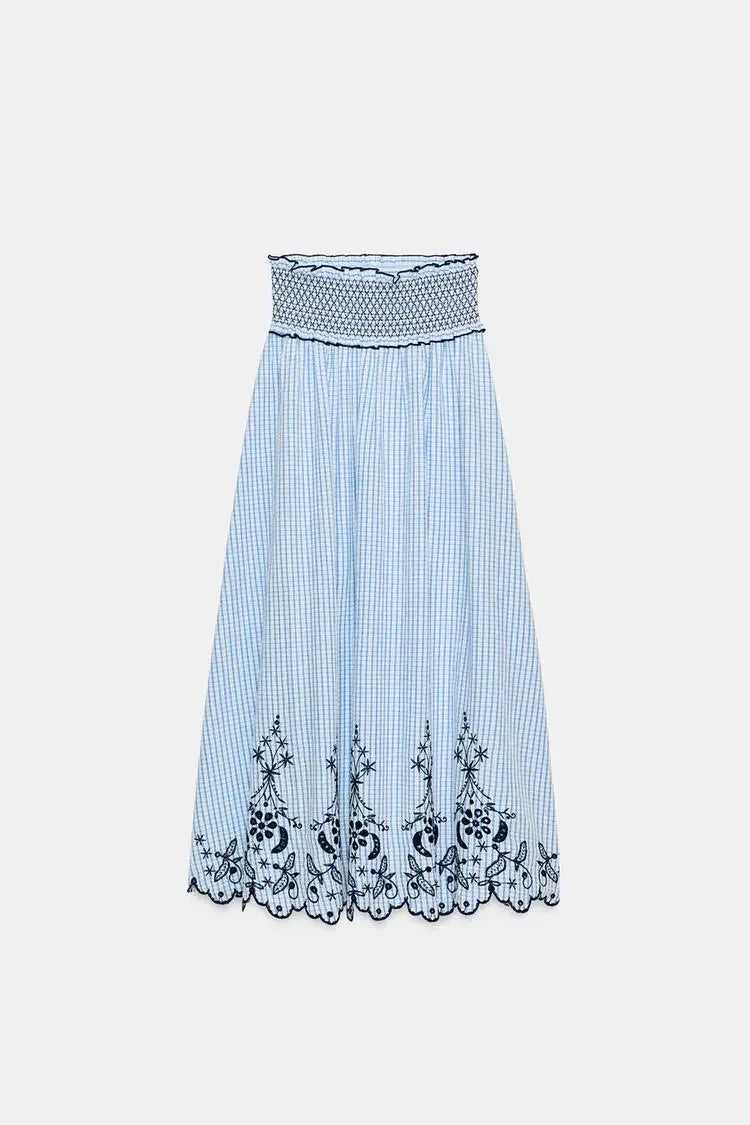 Conjunto Falda Larga Azul y Top Bordado — Set de Vacaciones
