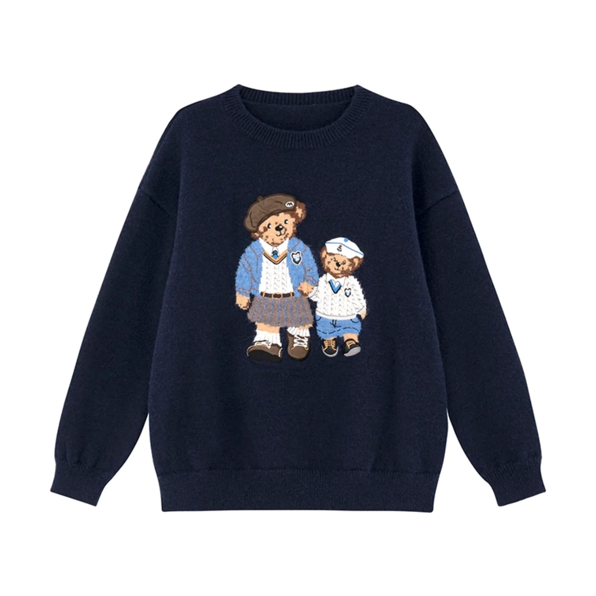 Sweater Bordado de Oso Trenzado — Estilo Universitario