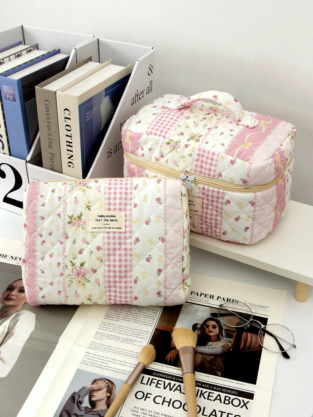 Neceser Acolchado Rosa — Gran Capacidad