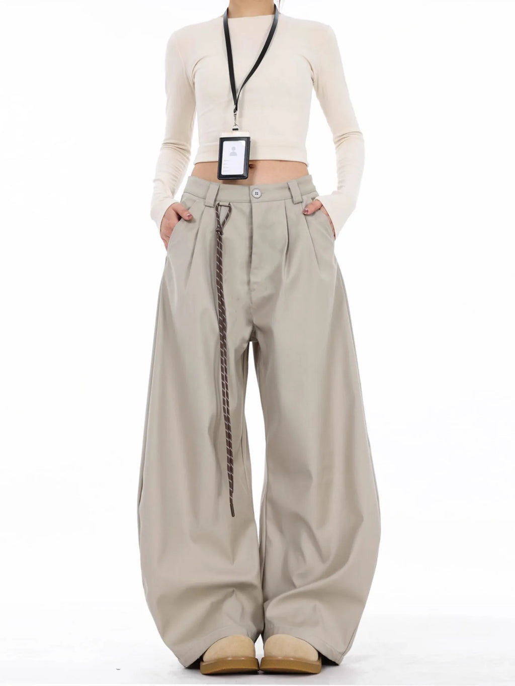 Pantalón de Vestir Recto Tiro Alto — Estilo Coreano de Oficina