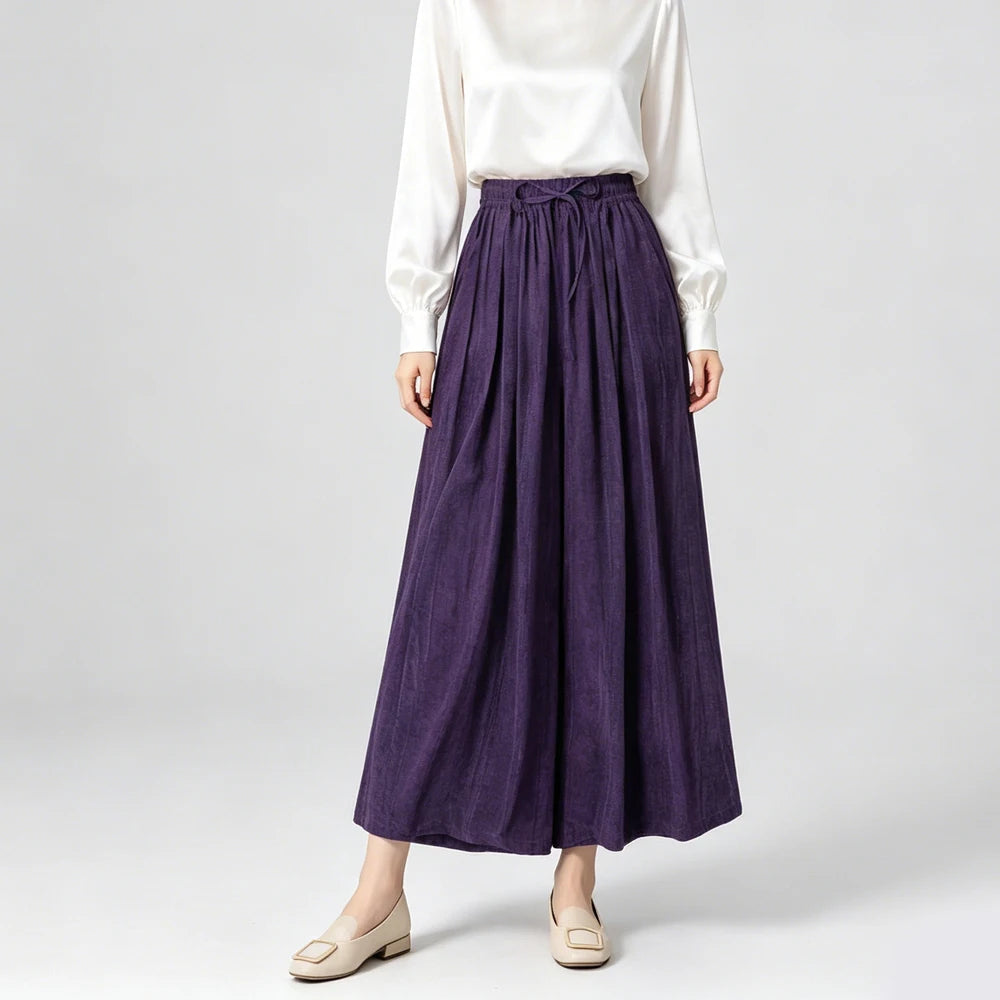 Pantalón de Seda Natural Morado — Cintura Elástica con Tirante