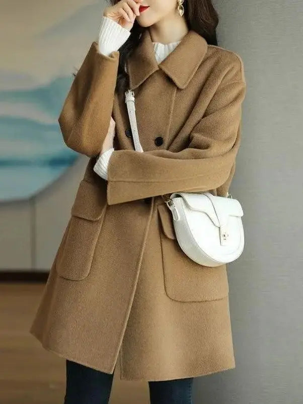 Abrigo de Lana Midi — Estilo Coreano Talla Grande