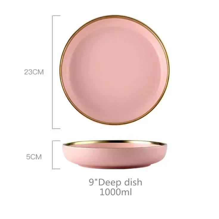 Set de Vajilla Porcelana Borde Dorado