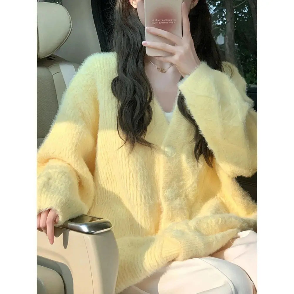 Cárdigan Amarillo Talla Grande — Cuello V