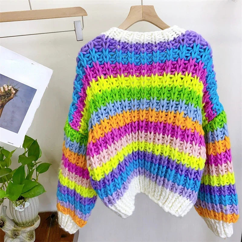 Cárdigan Grueso Multicolor Tejido a Mano