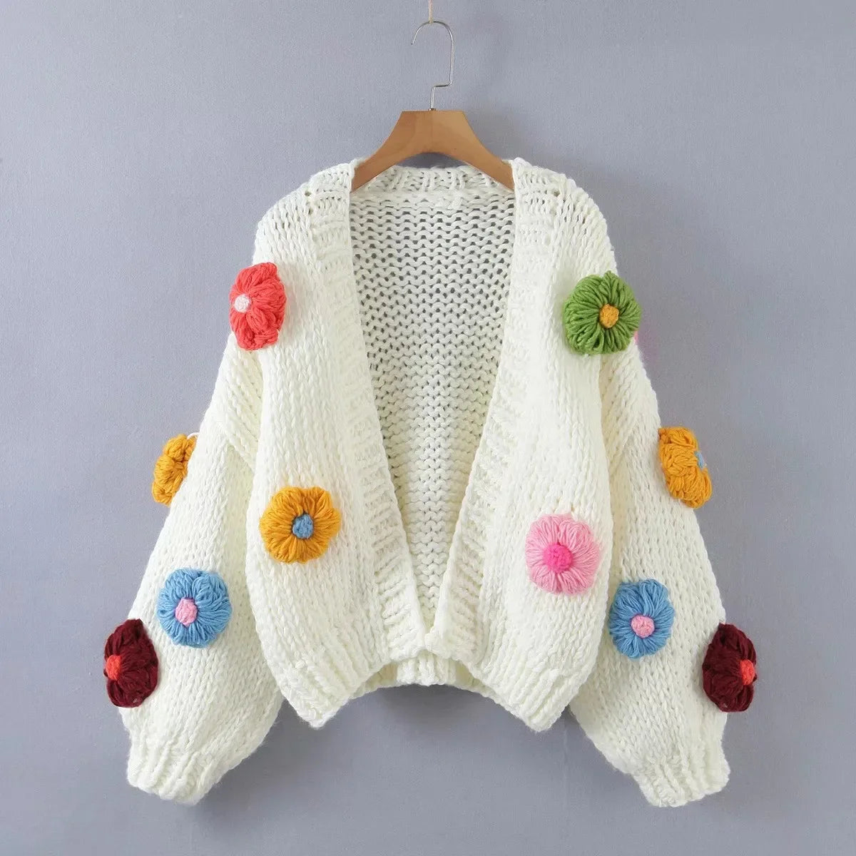 Cárdigan Floral con Manga Farol — Cuello V Cálido