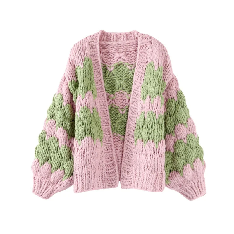 Cárdigan Corto Oversize a Rayas — Color Block Vintage
