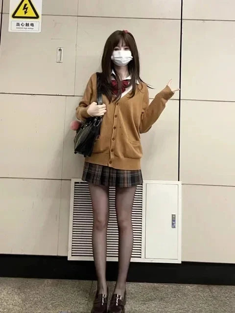 Cárdigan Tejido Estilo Uniforme Japonés — JK Suelto