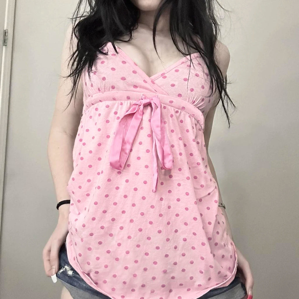 Top Camisola de Lunares con Lazo — Escote V