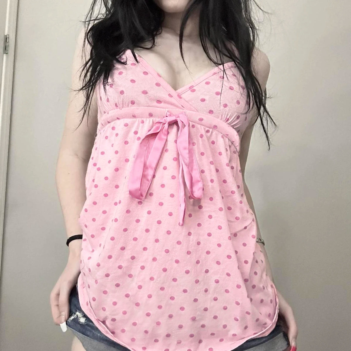 Top Camisola de Lunares con Lazo — Escote V