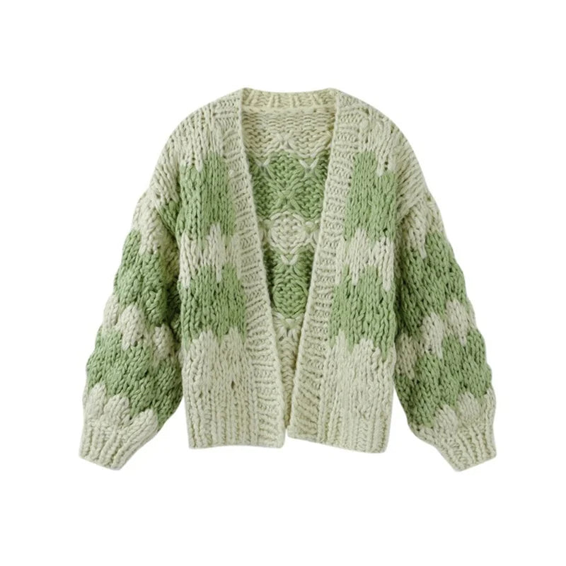 Cárdigan Corto Oversize a Rayas — Color Block Vintage
