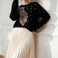 Sweater Negro con Bordado de Peces y Lentejuelas