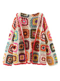 Cárdigan Crochet Boho con Capucha — Estampado Étnico