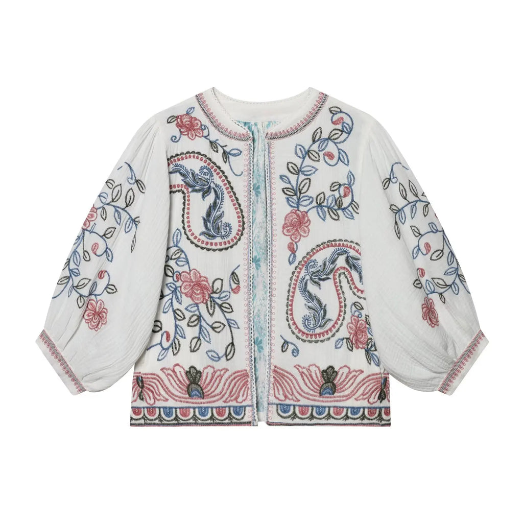 Blusa Boho Bordada Blanca — Manga Farol Abierta