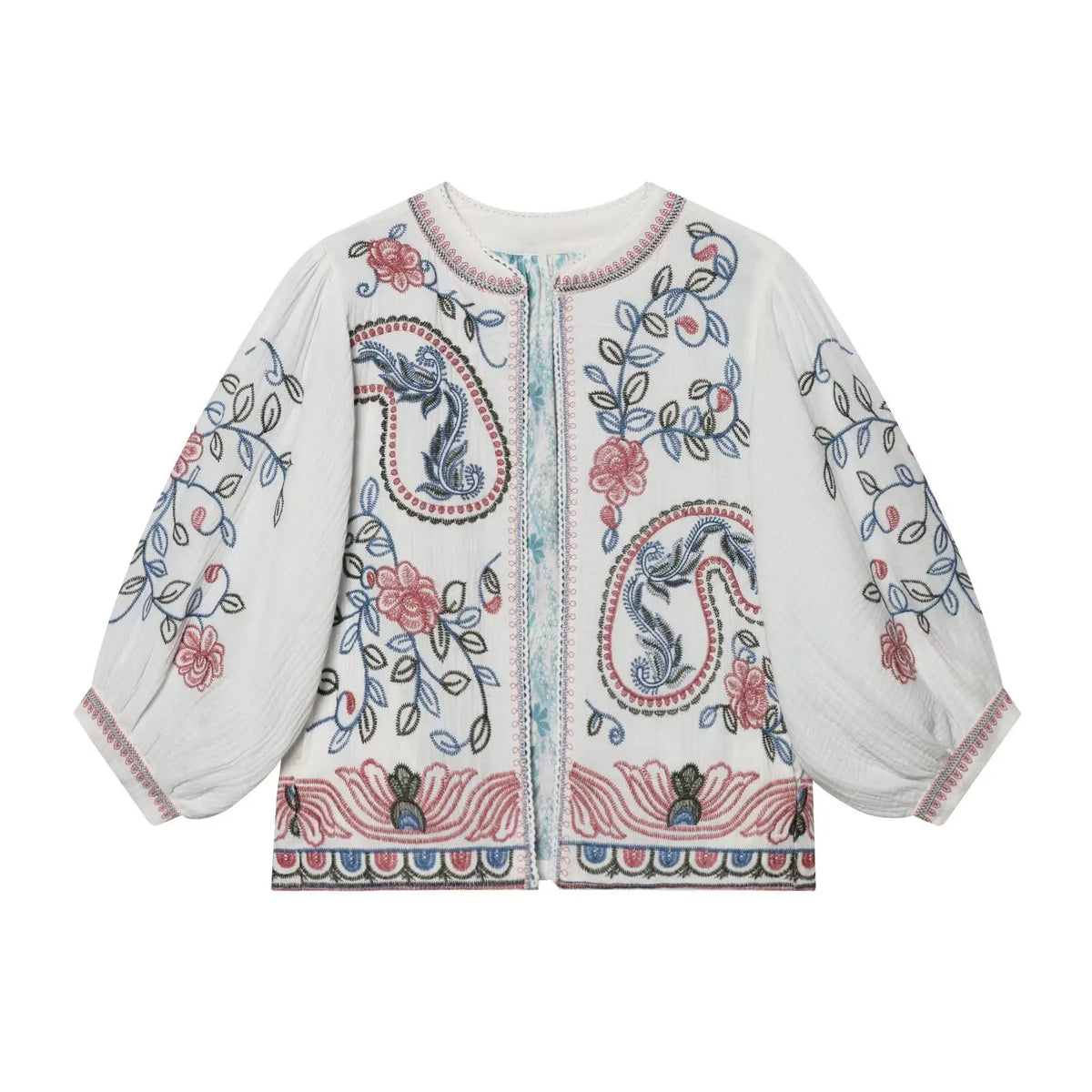 Blusa Boho Bordada Blanca — Manga Farol Abierta