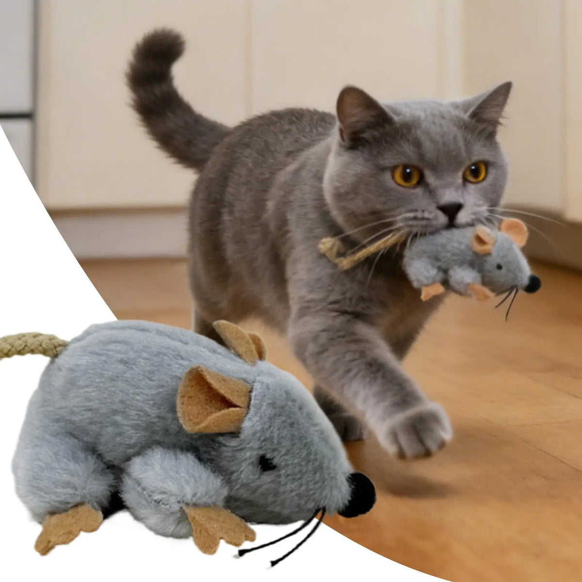 Juguete Ratón de Peluche para Gatos — Cola con Sonido