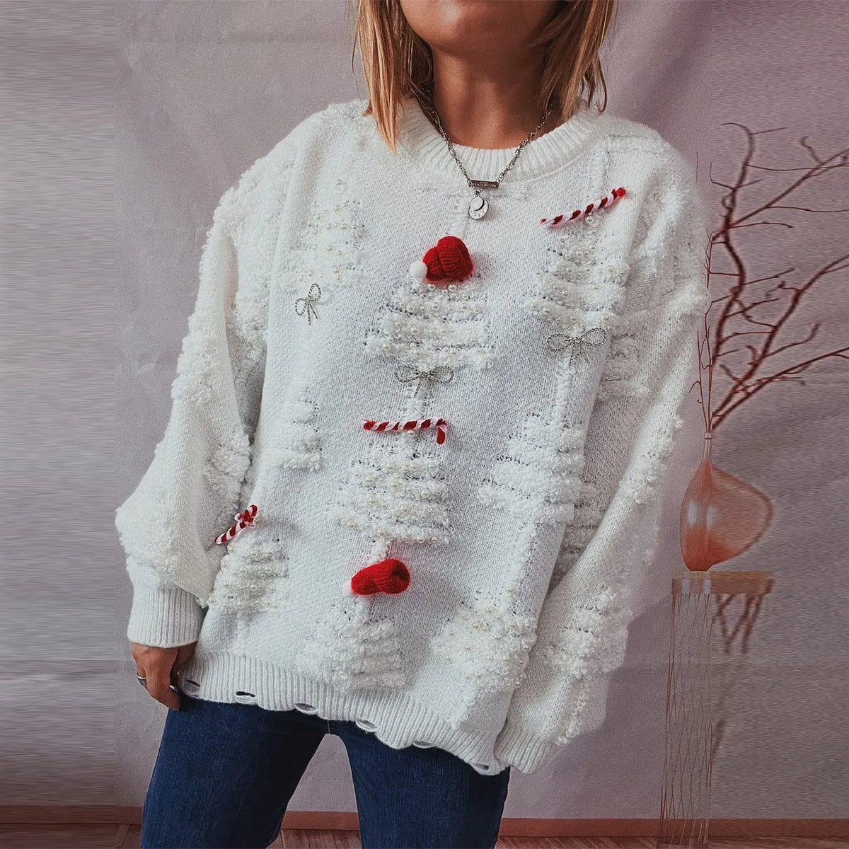 Sweater Navideño Grueso — Cuello Redondo Manga Larga