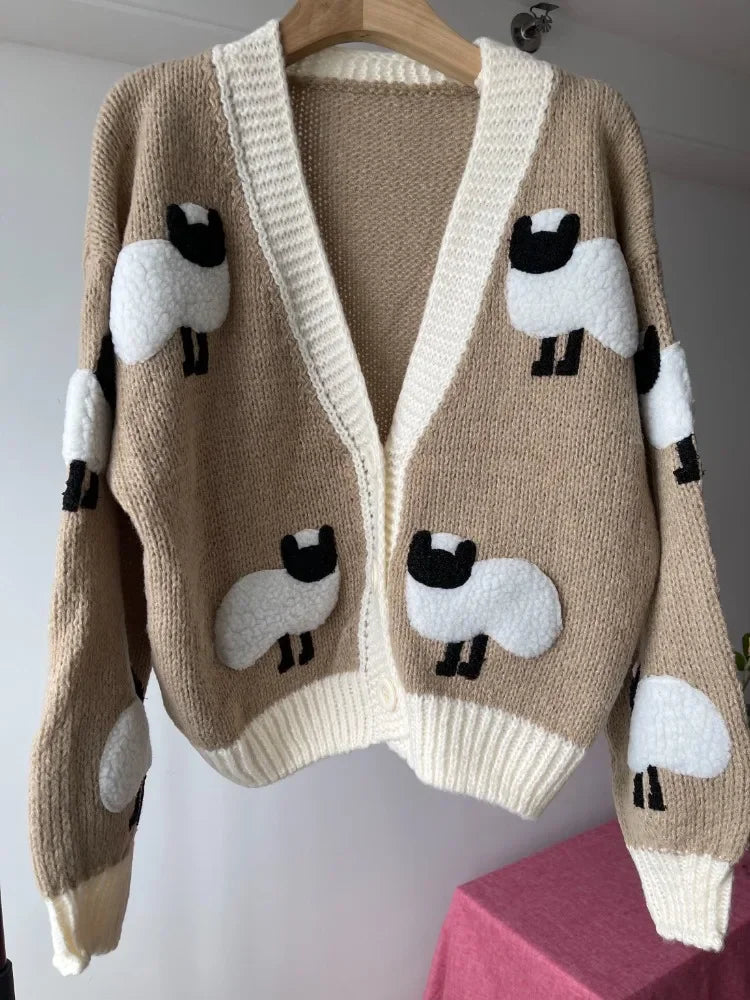 Cárdigan Crochet con Estampado de Ovejitas