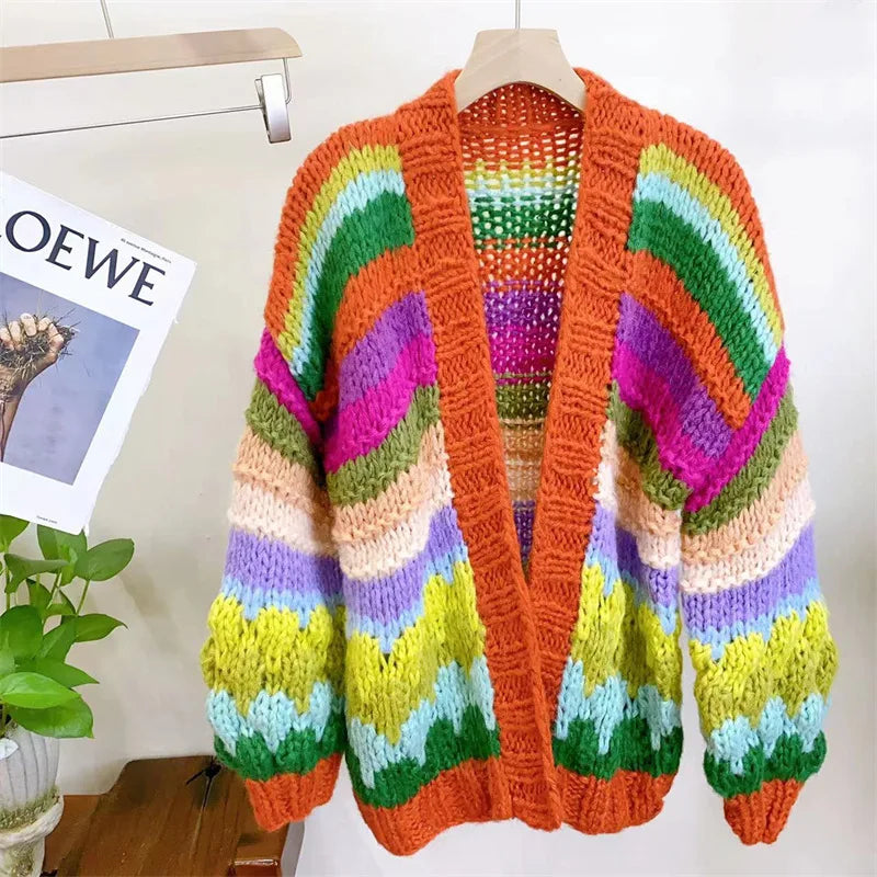 Sweater Grueso Color Block Artesanal — Manga Larga Casual