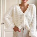 Cárdigan Blanco Crochet Calado — Cuello V