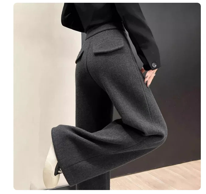 Pantalón Recto de Paño Grueso — Tiro Alto de Invierno