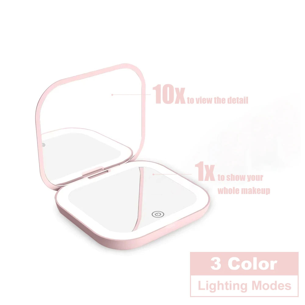 Espejo Compacto con Luz LED — Aumento 1X/2X