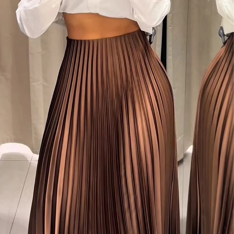 Falda Midi Plisada Café — Pliegues Cilíndricos