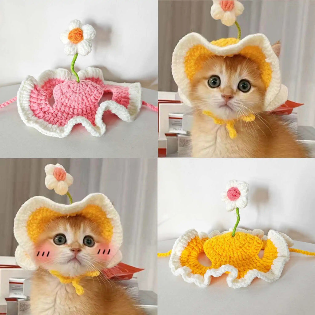 Gorro Tejido Flor para Mascota
