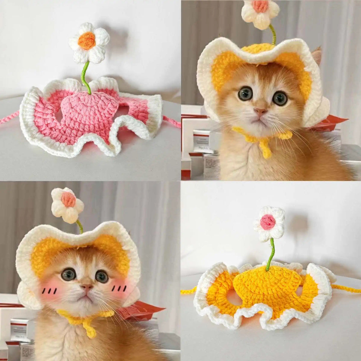 Gorro Tejido Flor para Mascota