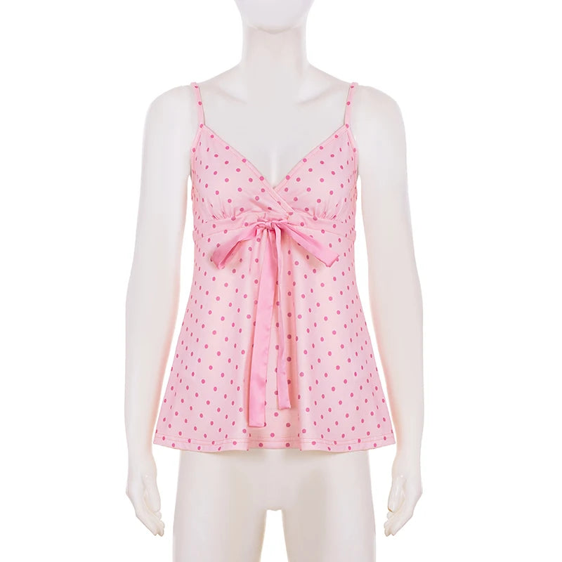Top Camisola de Lunares con Lazo — Escote V