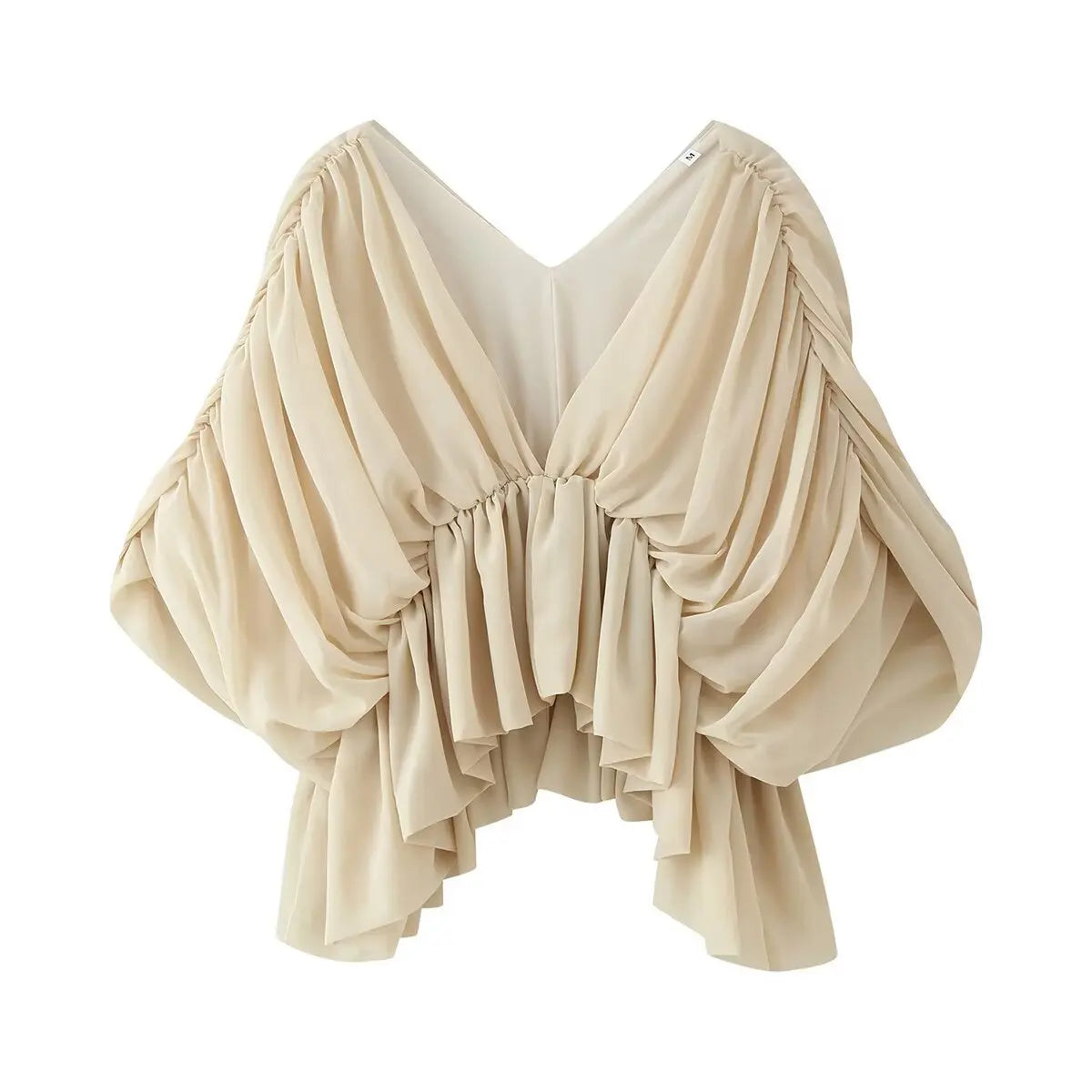 Blusa Kaki Escote V — Manga Murciélago Asimétrica