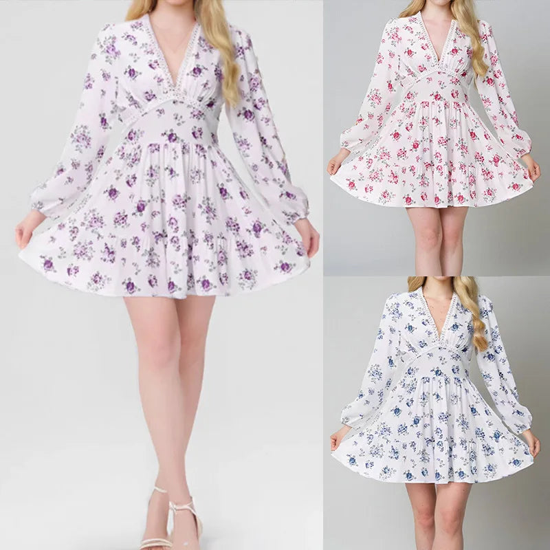 Vestido Corto Escote V con Encaje — Cuento de Hadas