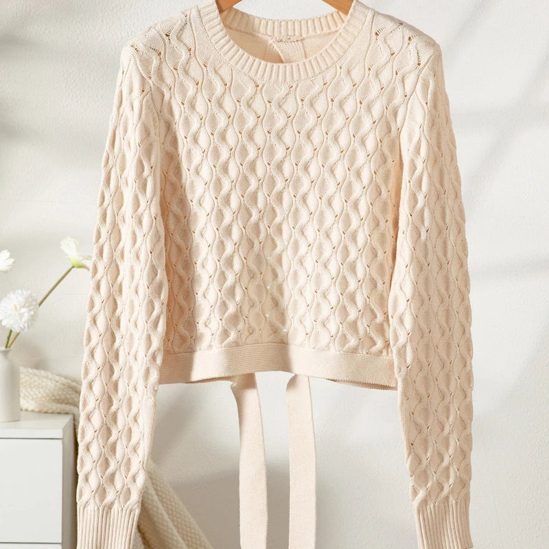 Sweater Corto Calado con Espalda Abierta — Amarre Trasero