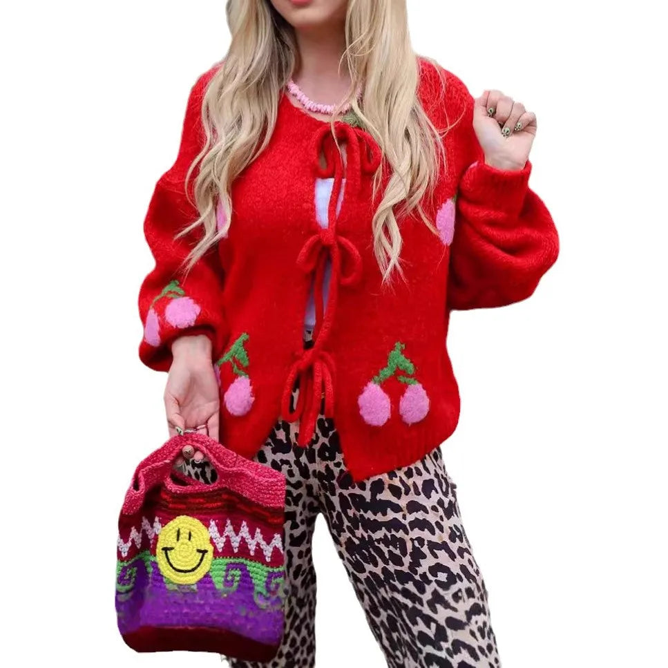 Cárdigan Estampado con Amarre Frontal — Estilo Y2K
