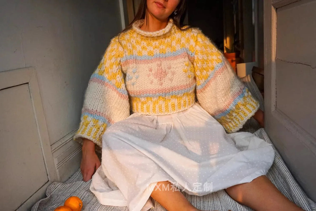 Sweater de Lana Merino con Patrón Geométrico — Tejido Grueso