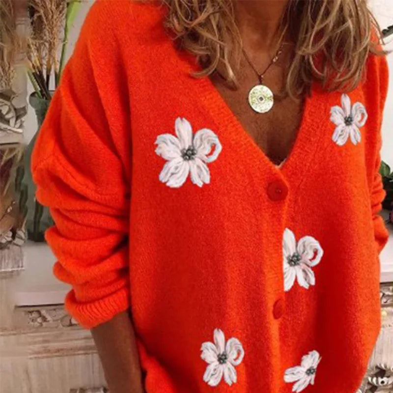 Cárdigan Estampado Cuello V — Botonadura Elegante