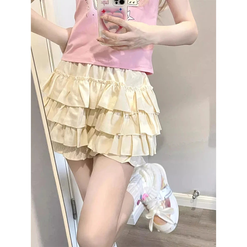 Falda Mini Kawaii con Volados y Lazo — Estilo Y2K Harajuku