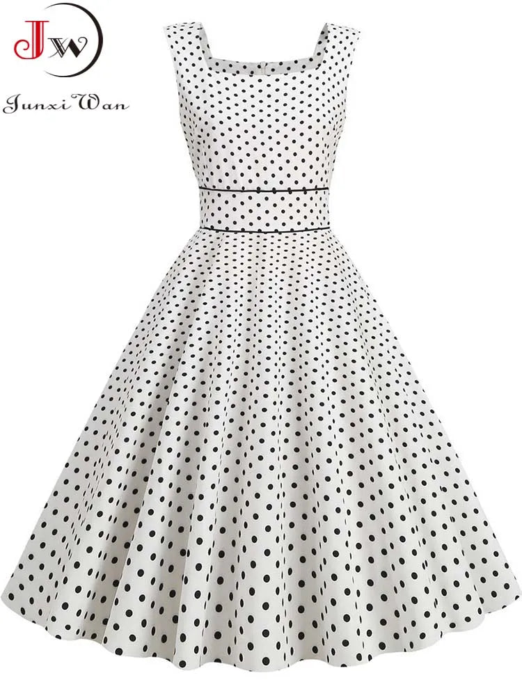 Vestido Midi de Lunares con Tirantes — Estilo Vintage