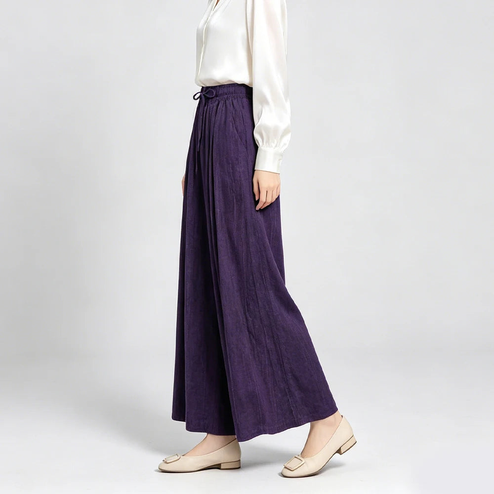 Pantalón de Seda Natural Morado — Cintura Elástica con Tirante