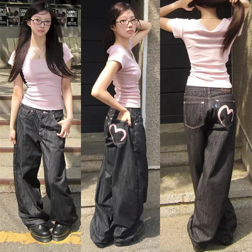 Jeans Anchos Mom Fit Y2K — Estilo Grunge Harajuku