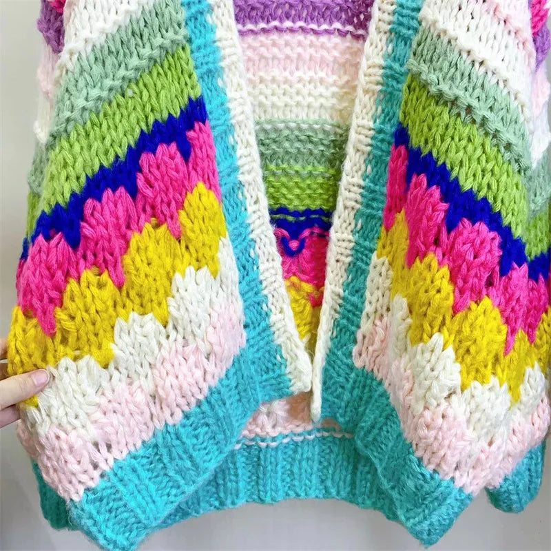 Sweater Grueso Color Block Artesanal — Manga Larga Casual