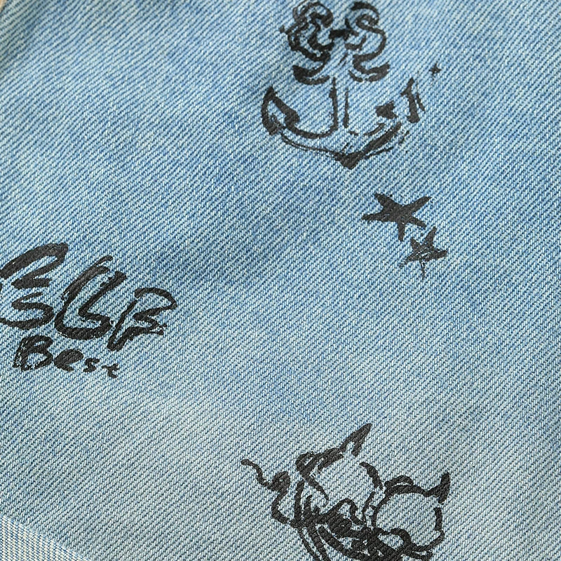 Short de Denim Estampado Graffiti — Cintura Paperbag