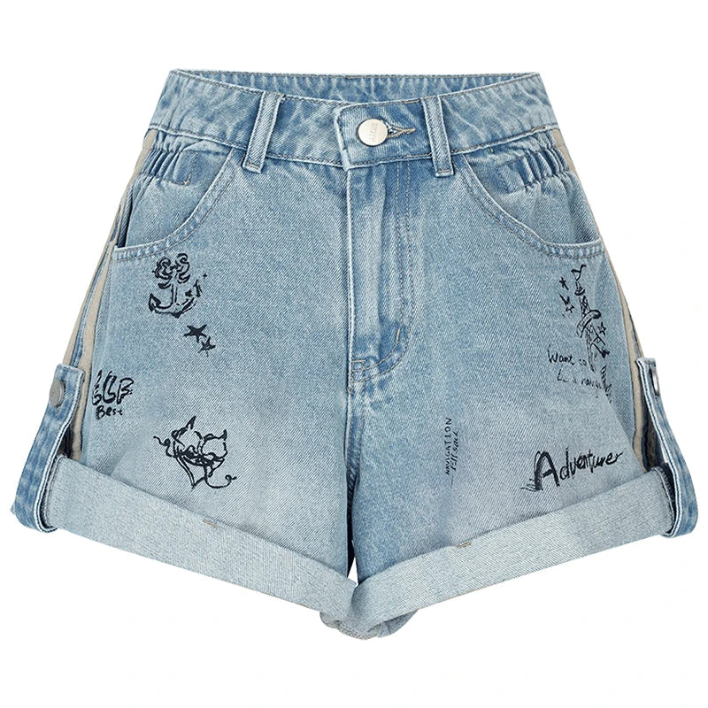 Short de Denim Estampado Graffiti — Cintura Paperbag